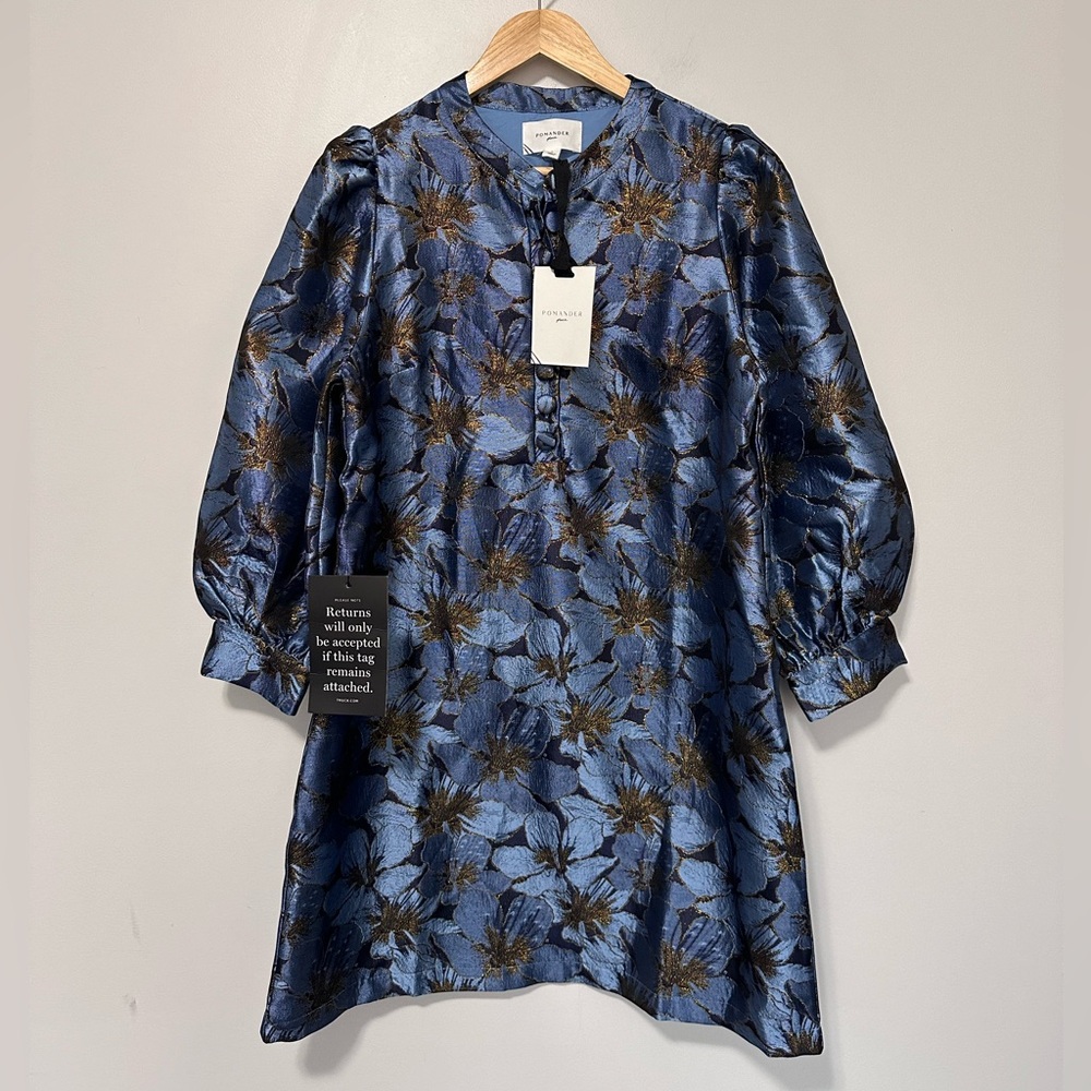 Tuckernuck Blue and Black Floral Jacquard Puff-Sleeve Shift Dress - Picture 10 of 13